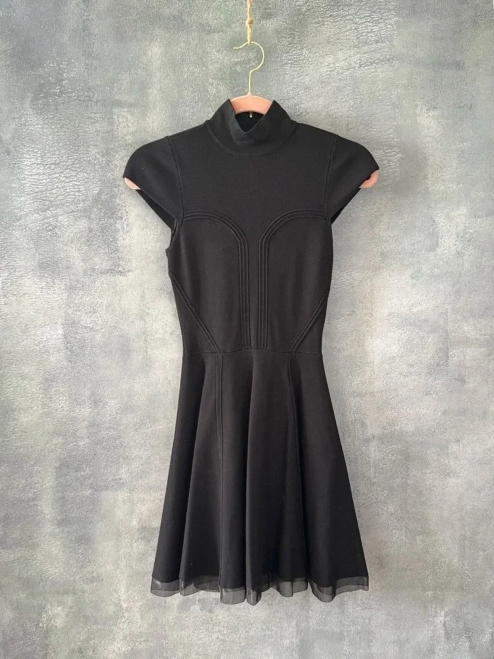 Marciano Black Mock Neck Fit-and-Flare Mini Dress